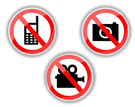 red and white prohibiting signs with telephone, video and photo camera  のイラスト素材