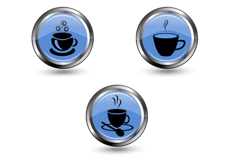brilliant blue round icons with the image of coffee cupsのイラスト素材