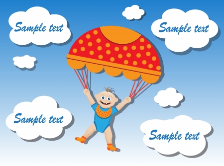 child flying with a parachute in the cloudsのイラスト素材