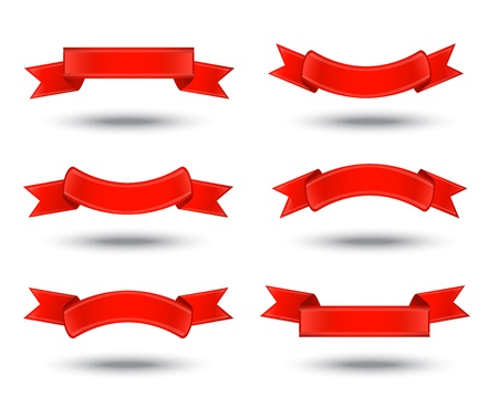 six decorative red ribbons on a white backgroundのイラスト素材