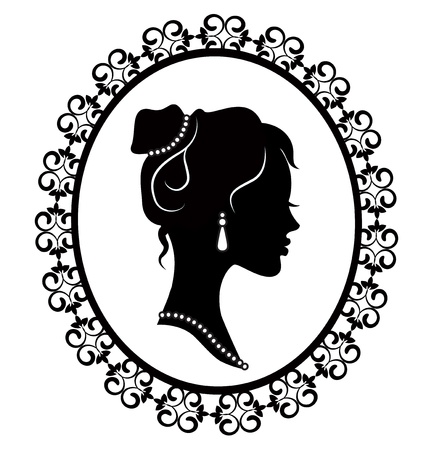 retro silhouette profile of a young girl in a diaper frameのイラスト素材