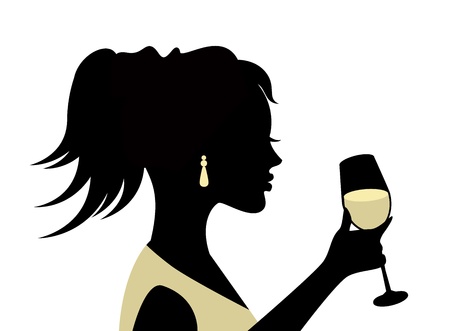 silhouette of a woman with a glass on a white background  のイラスト素材
