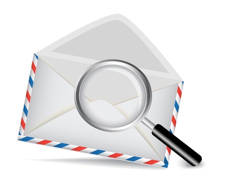 Open striped envelope and magnifying glass on a white backgroundのイラスト素材
