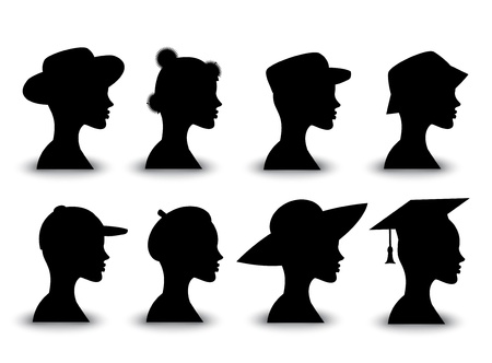 Profile of human silhouettes in different headdressesのイラスト素材