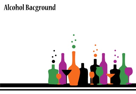 silhouettes of different bottles and glasses for alcoholic drinksのイラスト素材