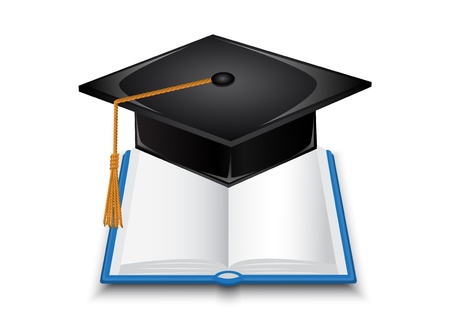 open book and a graduate hat on a white backgroundのイラスト素材
