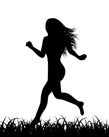 silhouette of women running in the grassのイラスト素材