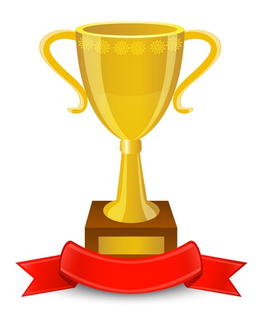 gold cup and a red ribbon on a white backgroundのイラスト素材