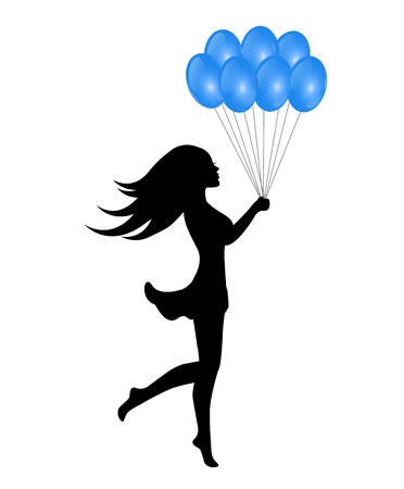 silhouette of a young girl with a bunch of balloonsのイラスト素材
