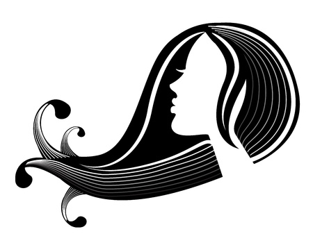 female silhouette in profile and hair with curls  のイラスト素材