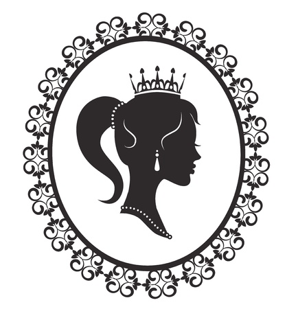 Profile silhouette of a princess in a frame on a white backgroundのイラスト素材