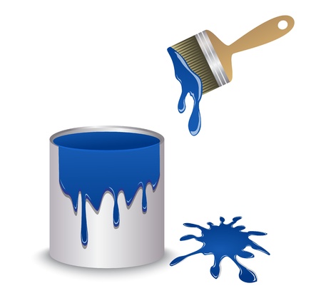 blue paint in the container, brush and blot  のイラスト素材