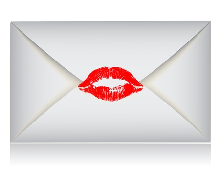 envelope with the print of lips with red lipstickのイラスト素材