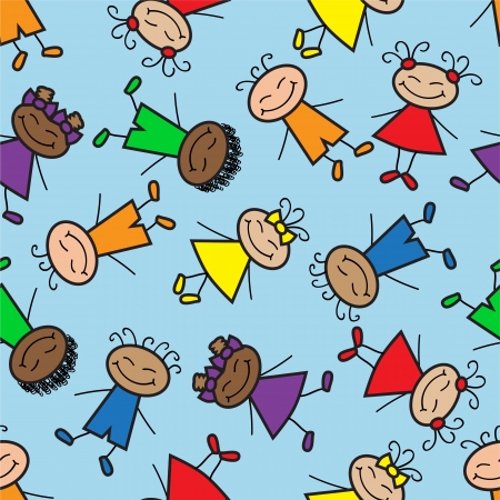 seamless background with cartoon kids in clothes of different colorsのイラスト素材