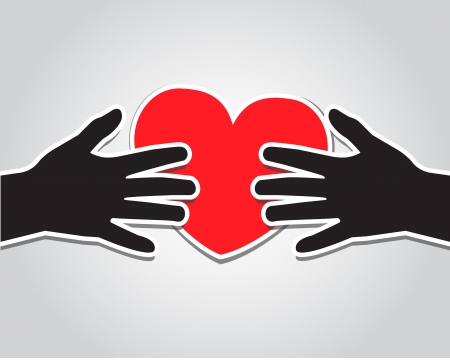 paper hand holding a red heart on a light background  のイラスト素材