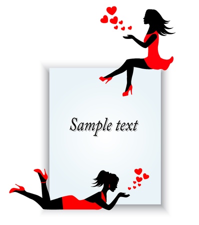 silhouettes of women in a red dress on a background paperのイラスト素材