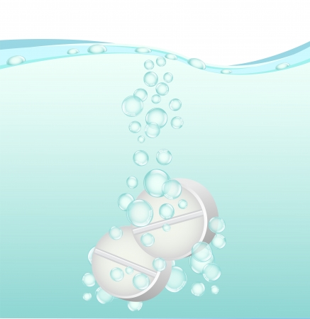two white tablets dissolve in water with bubblesのイラスト素材