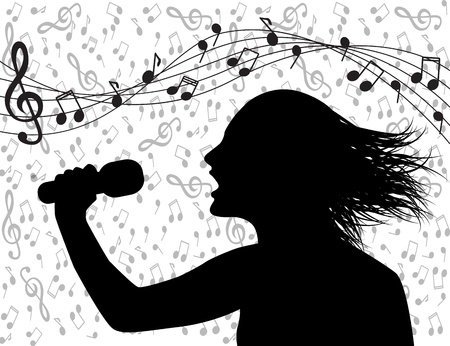 Profile silhouette of a man singing and musical lineup  のイラスト素材