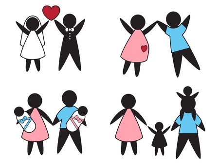Pictures symbolize family values- love, pregnancy and parentingのイラスト素材