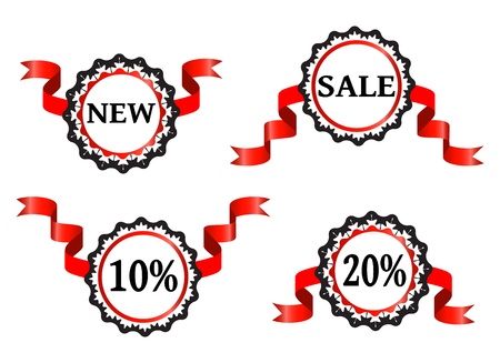  labels for sales and new products with red ribbonのイラスト素材