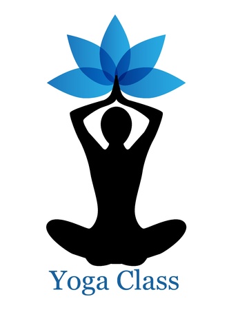human silhouette in yoga pose and a lotus flowerのイラスト素材