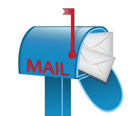 envelopes in a brilliant blue mailbox on white backgroundのイラスト素材