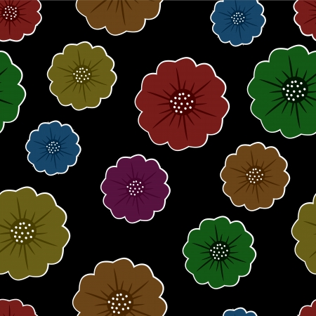seamless black background with abstract colorful flowers  のイラスト素材