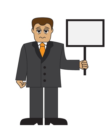 Cartoon tired businessman with a poster in handsのイラスト素材