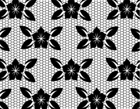 black lace mesh with flowers and leavesのイラスト素材