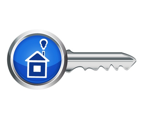 silver key with a handle in the form of a small houseのイラスト素材