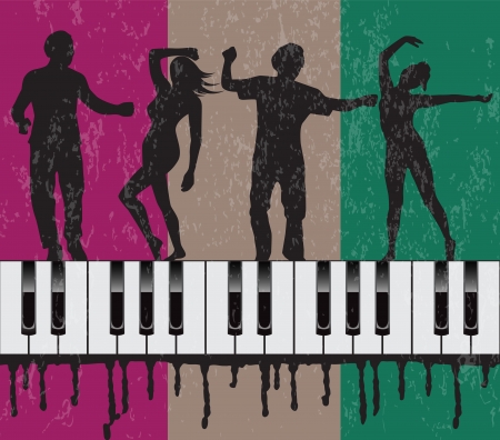 grunge background with dancing people and pianoのイラスト素材