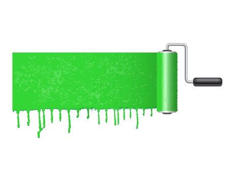 roller with a handle and a strip of green paint with smudgesのイラスト素材