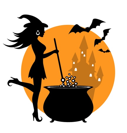 beautiful witch prevents potion in a cauldron  のイラスト素材