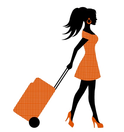elegant feminine silhouette wheels suitcase on wheelsのイラスト素材