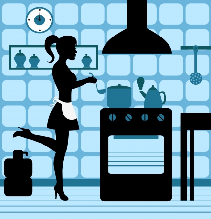 woman cooking in the kitchen  のイラスト素材