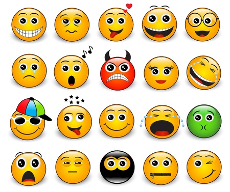 Set of bright yellow round emotions on a white backgroundのイラスト素材
