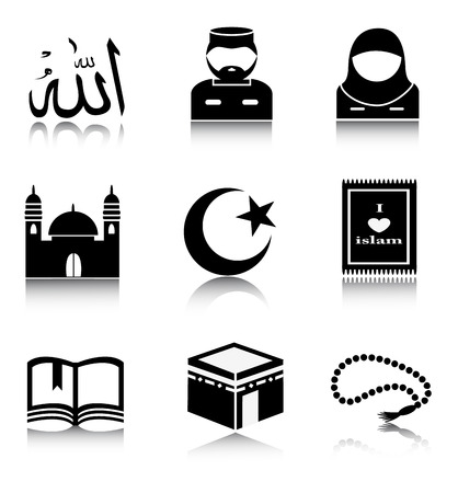 Set of black Islam icons on a white backgroundのイラスト素材