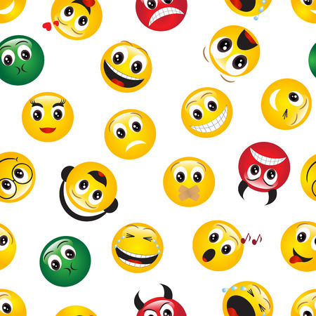 seamless pattern with yellow shiny emoticons on white backgroundのイラスト素材