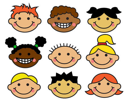 Cartoon children s faces different nationalities on a white backgroundのイラスト素材