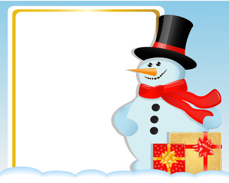 snowman in a hat with gifts and greetings backgroundのイラスト素材