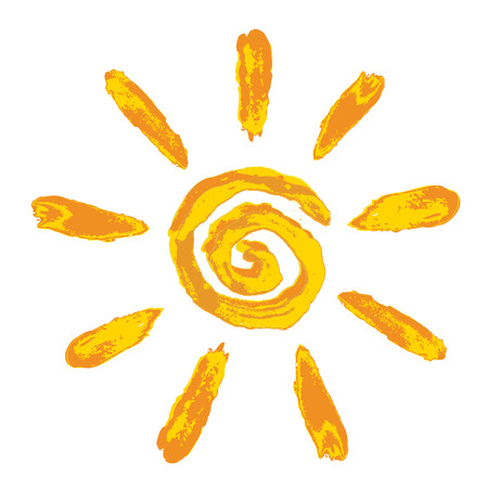 bright sun painted yellow and orange colors on a white background  のイラスト素材