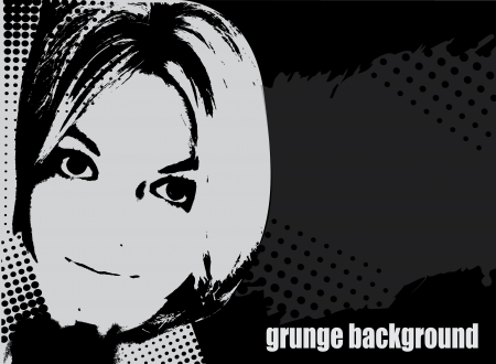 female face with expressive eyes  Grunge vector illustration with elements halfton  のイラスト素材