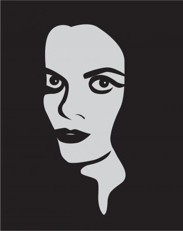 female face with expressive eyes on a black background    のイラスト素材