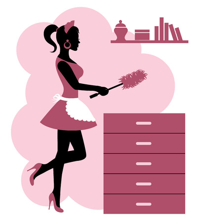 female silhouette in an apron makes cleaning the roomのイラスト素材