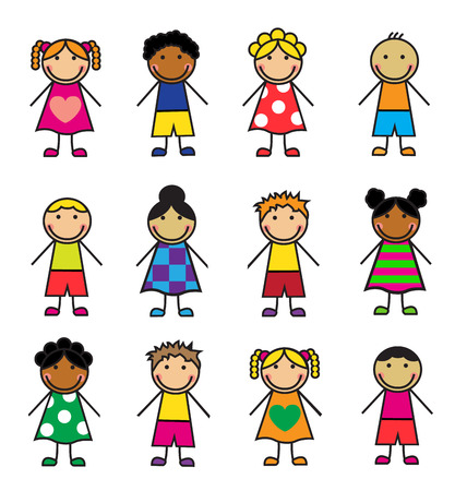 Cartoon children of different nationalities on a white background