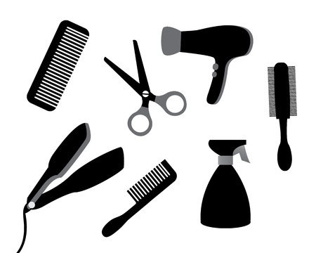 set of different tools for hair care on a white backgroundのイラスト素材
