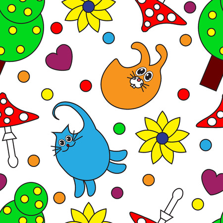 Cartoon seamless pattern with animals on a white backgroundのイラスト素材