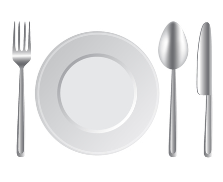 fork, plate, spoon and knife on white background  のイラスト素材