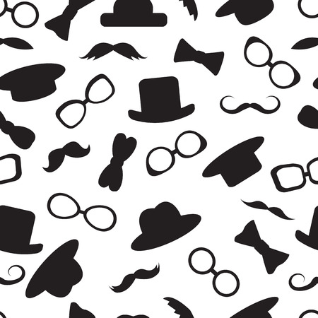 seamless white background with black hipster men s accessories  のイラスト素材
