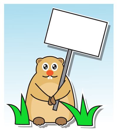 marmot in the grass holding a sign in his pawsのイラスト素材